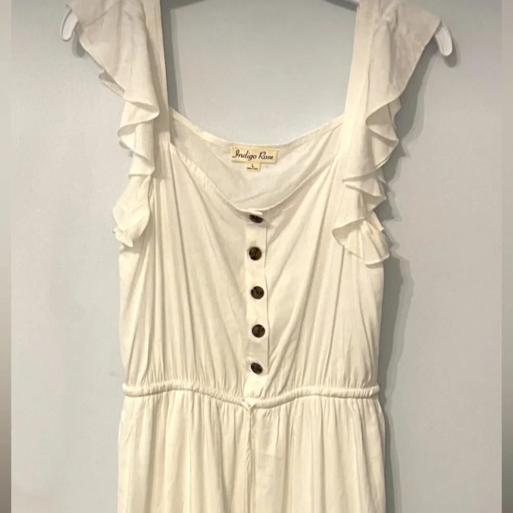 Indigo Rose Size Large Ruffle Sleeveless Button Front Off White High Low Dress - Picture 2 of 10